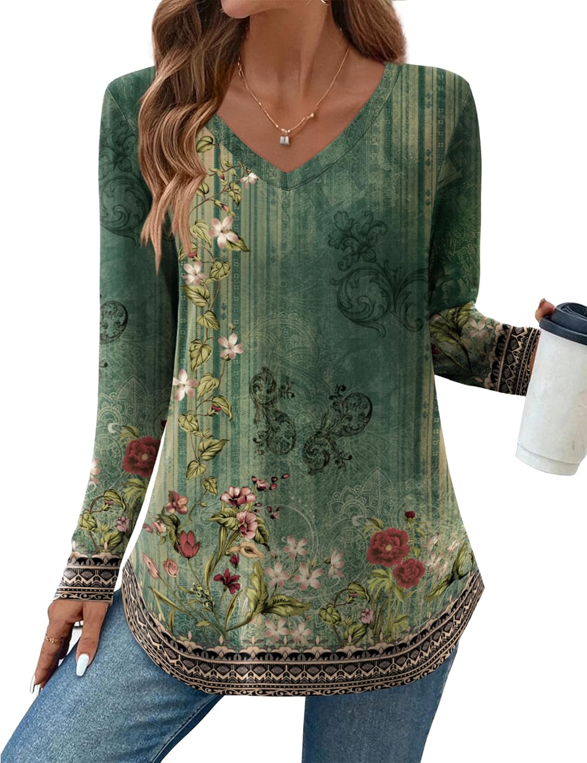 Zeagoo Long Sleeve Tops for Women Casual V Neck Shirt Loose Fall Basic Tee Dressy Work Blouses 2025